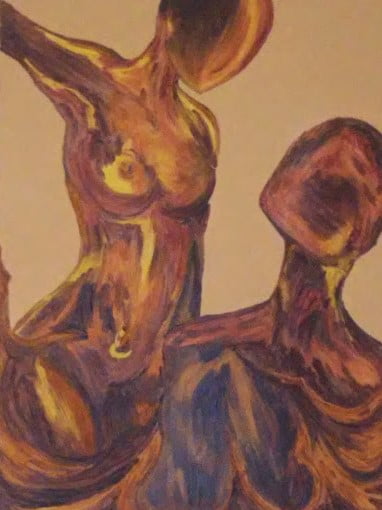 oil on canvas representing two nudes painted in many shades of brown