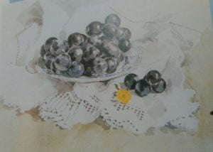 painting of black grapes made with watercolors