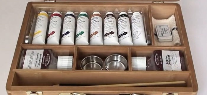 opened box of winsor and newton artist oil colors