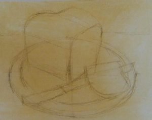 sketch of a loaf of bread and a knife on a cutting board