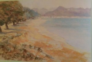 sketch of a landscape made with soft pastels