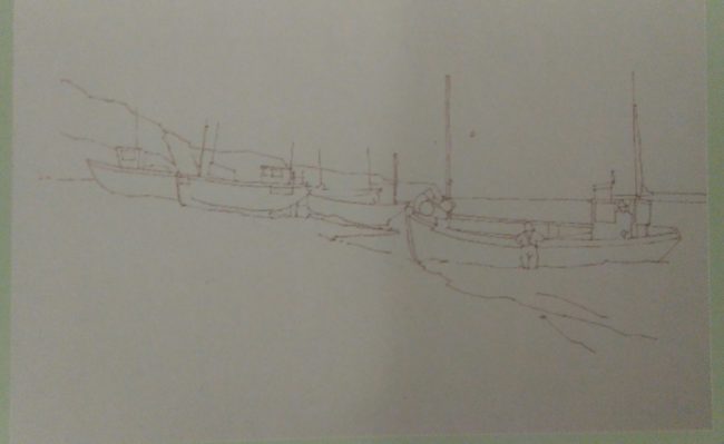 sketch of several boats done with graphite pencil